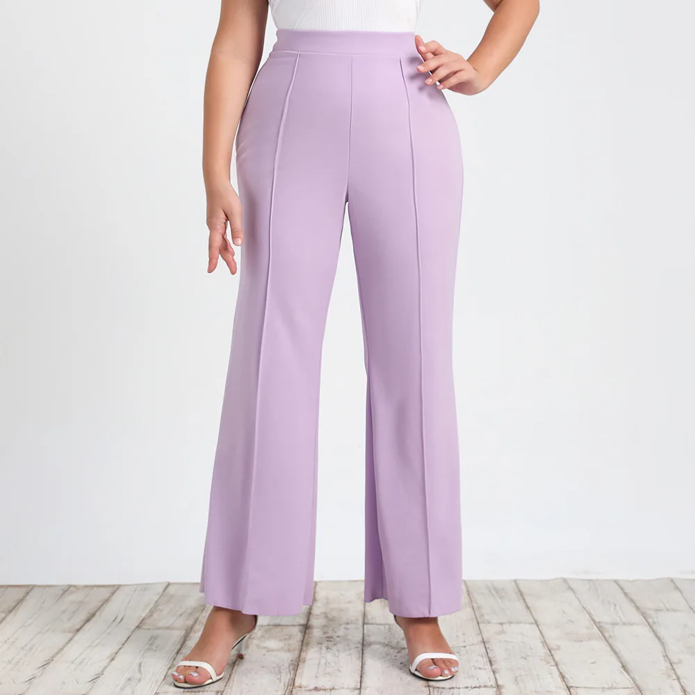 Женские широкие брюки размера плюс фиолетовые трикотажные эластичные с высокой