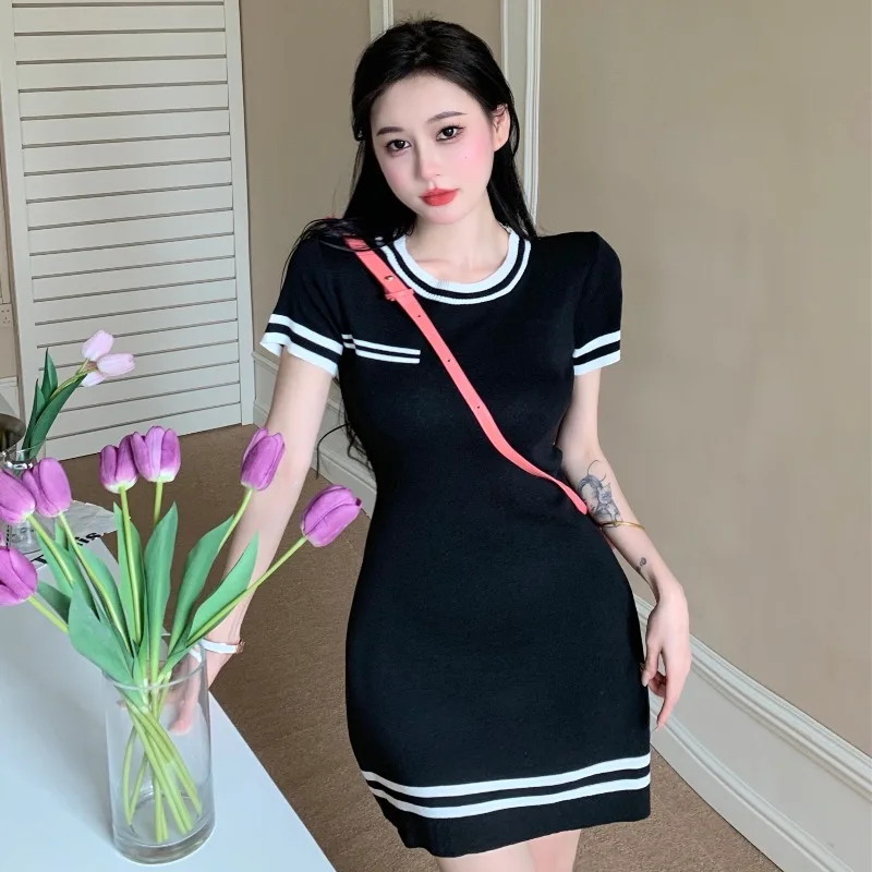 

Женское трикотажное платье с коротким рукавом, Красное Облегающее Платье в сеточку с круглым вырезом, лето 2022