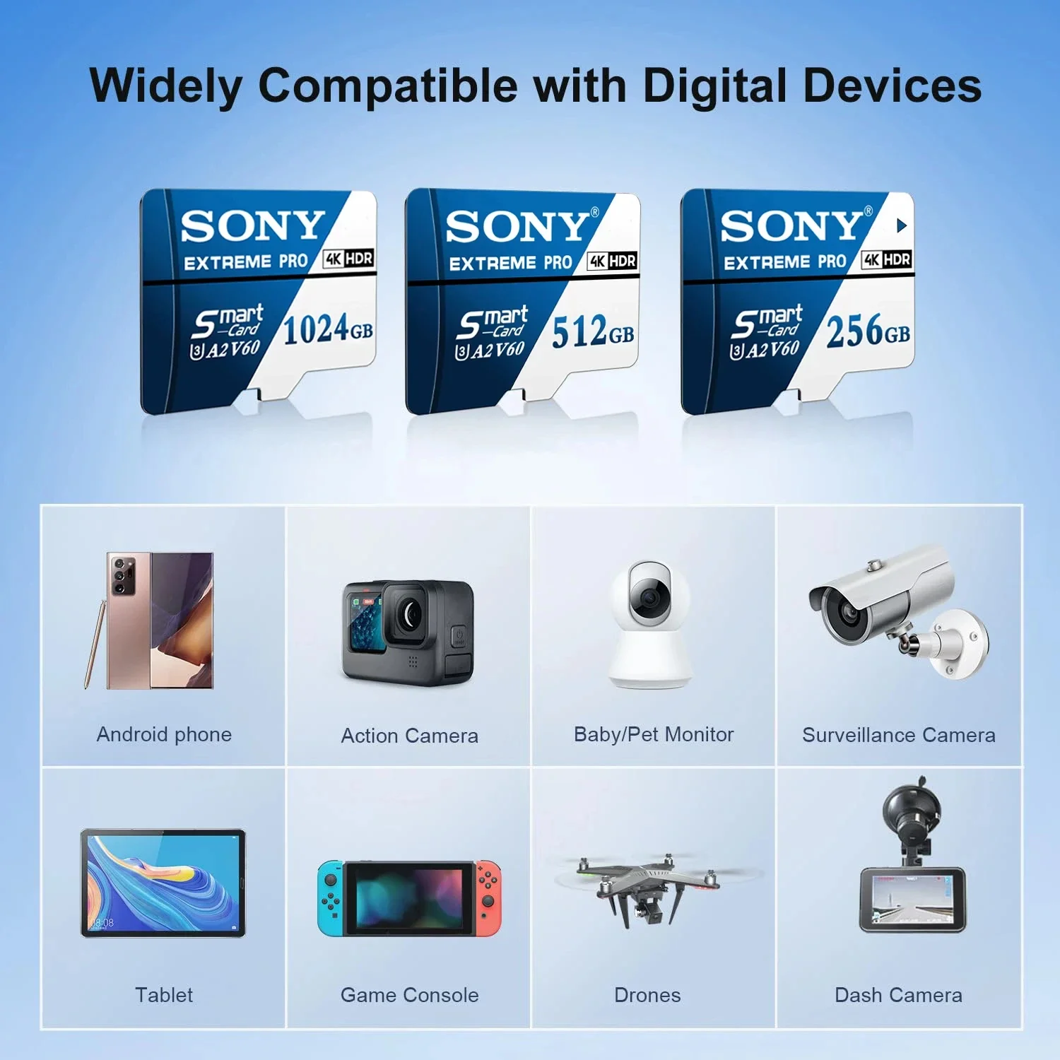 Фото Оригинальная карта памяти Sony Class10 TF Flash Card 256 ГБ 512 ГБ 1 ТБ, SD-карты большой емкости, карты Mirco TF для ПК/камеры/телефона/дрона №2