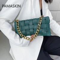 weave design small pu leather crossbody bags for women 2020 luxury solid color shoulder handbags chain cross body bag