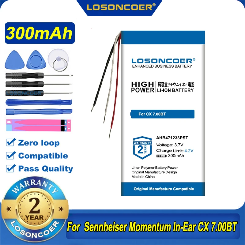 100% Original LOSONCOER AHB471233PST 300mAh Battery For Sennheiser CX 7.00BT BA 170 Momentum In-Ear Headset |