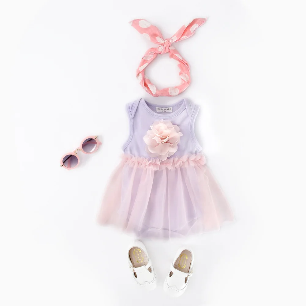 

Girl Summer Body Suit Summer Style Baby Net Gauze Dress Baby Pure Cotton Flower Princess Skirt Newborn Wrap Buttock Clothes