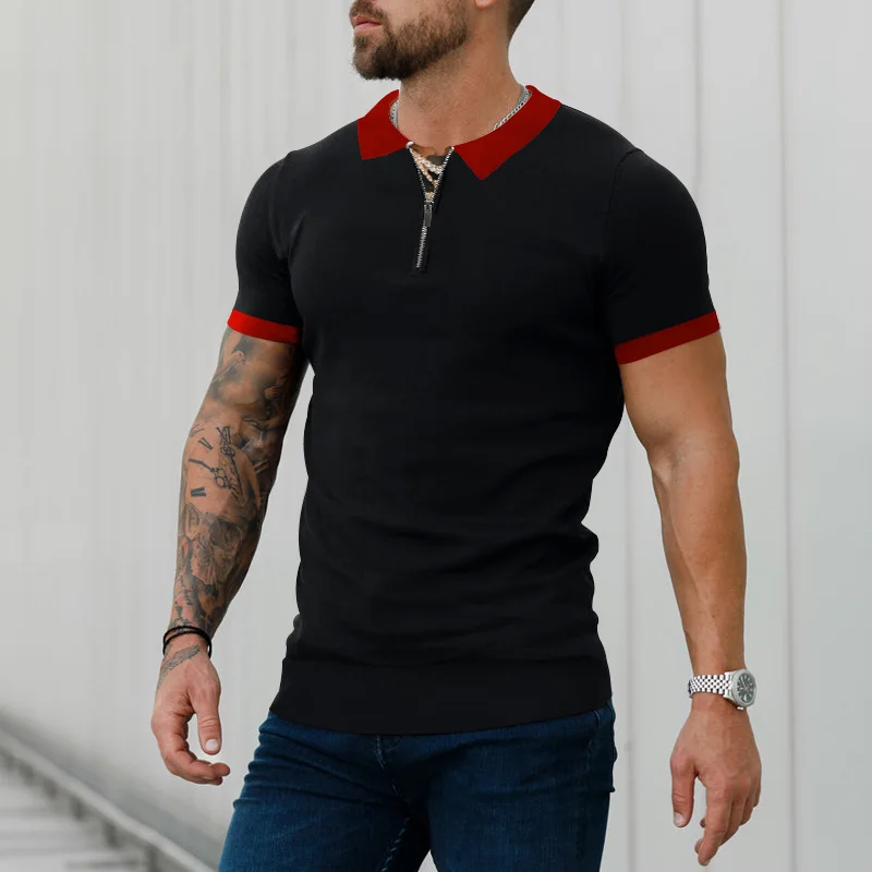 

Summer New Men's Casual Polo Shirt Short Sleeve Lapel Collar Colorblock Slim Fashion Men's High Quality Polo Shirt
