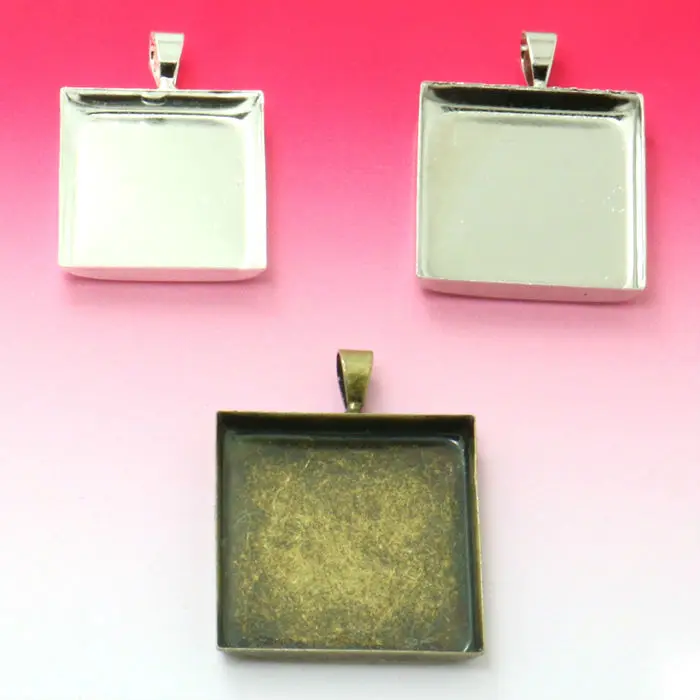 

10pcs/lot Fit 16mm 20mm 25mm Square Cabochons Antique Silver/bronze Silver Glass Frame Bezel Settings Pendant Tray Blank