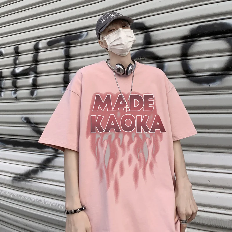 

Футболка мужская оверсайз из хлопка, белая футболка с принтом в виде огненных надписей, одежда для мужчин 5XL