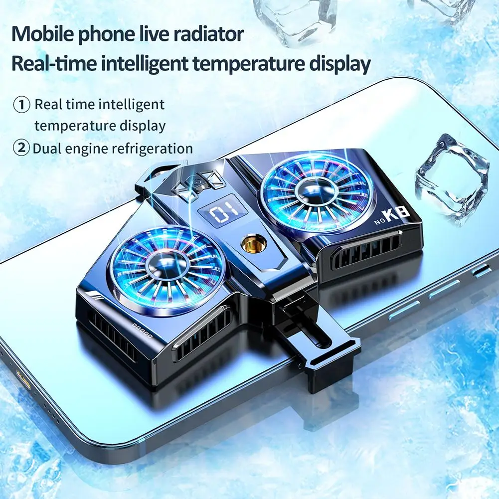 

K8 Semiconductor Mobile Phone Dual Cooling Fan Radiator Rgb Colorful Atmosphere Light Rapid Heat Sink Game Cooler
