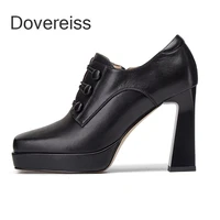 2022 fashion waterproof pumps square toe genuine leather womens shoes elegant new platform buckle sexy office lady block heels