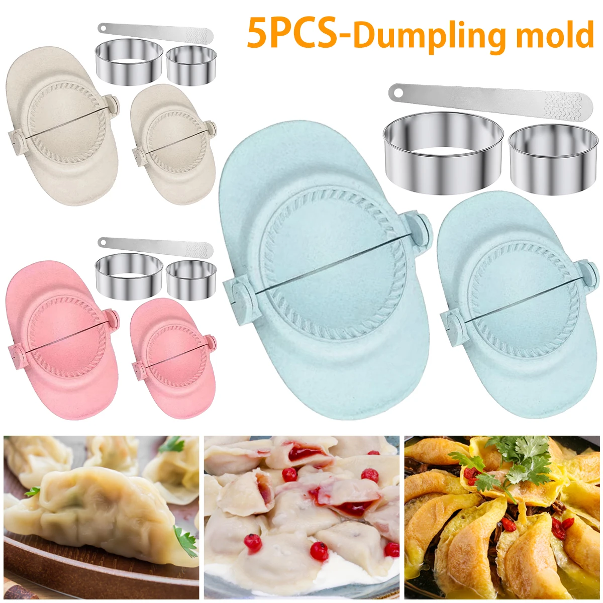 

5Pcs Dumpling Maker Set Reusable Dumpling Press Mold with 2 Dough Cutter and 1 Spoon 304 Stainless Steel Dumpling Maker Machine