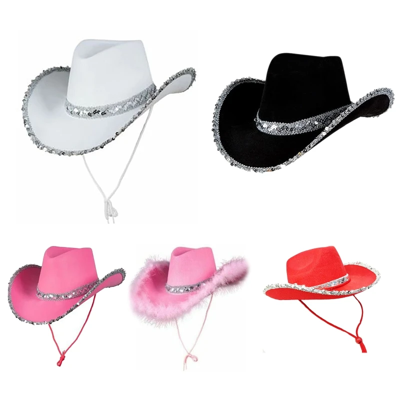 

Шляпа Cowgirl с пайетками, женские ковбойские шляпы для девичвечерние, реквизит для вечеривечерние Cowgirl, косплей для женщин, головные уборы для ...