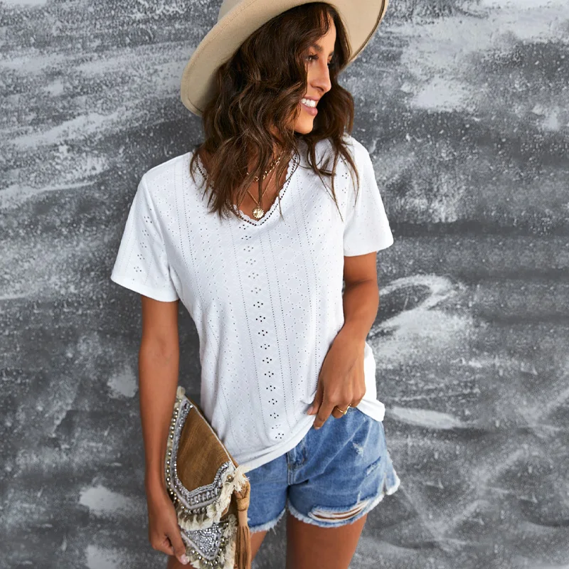 Новая летняя блузка с вырезами и коротким рукавом женский белый зеленый пуловер