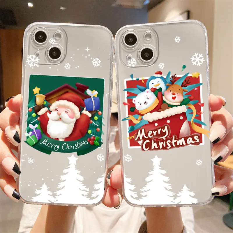 

Clear Case For Apple iPhone 14 11 13 12 Pro 7 8 Plus XR X XS Max 6 6S 13Pro Silicone Phone Cover Christmas Cartoon Snowman