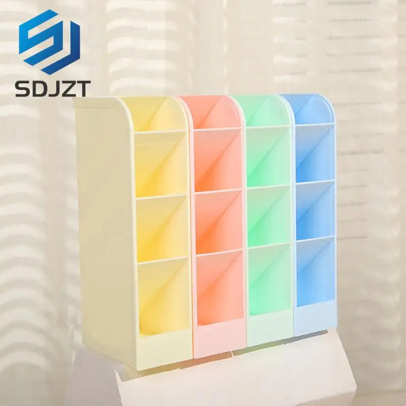 

1pc Kawaii Macaroon Color 4 Gird Desktop Organizer Pen Holder Big Size Desk Makeups Pencil Storage Box School Stationery