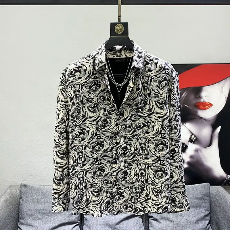 Мужская летняя рубашка с длинным рукавом и принтом