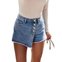 2022 summer womens straight breasted denim shorts high waist button short femme skirts jeans feminino pantalones cortos ropa
