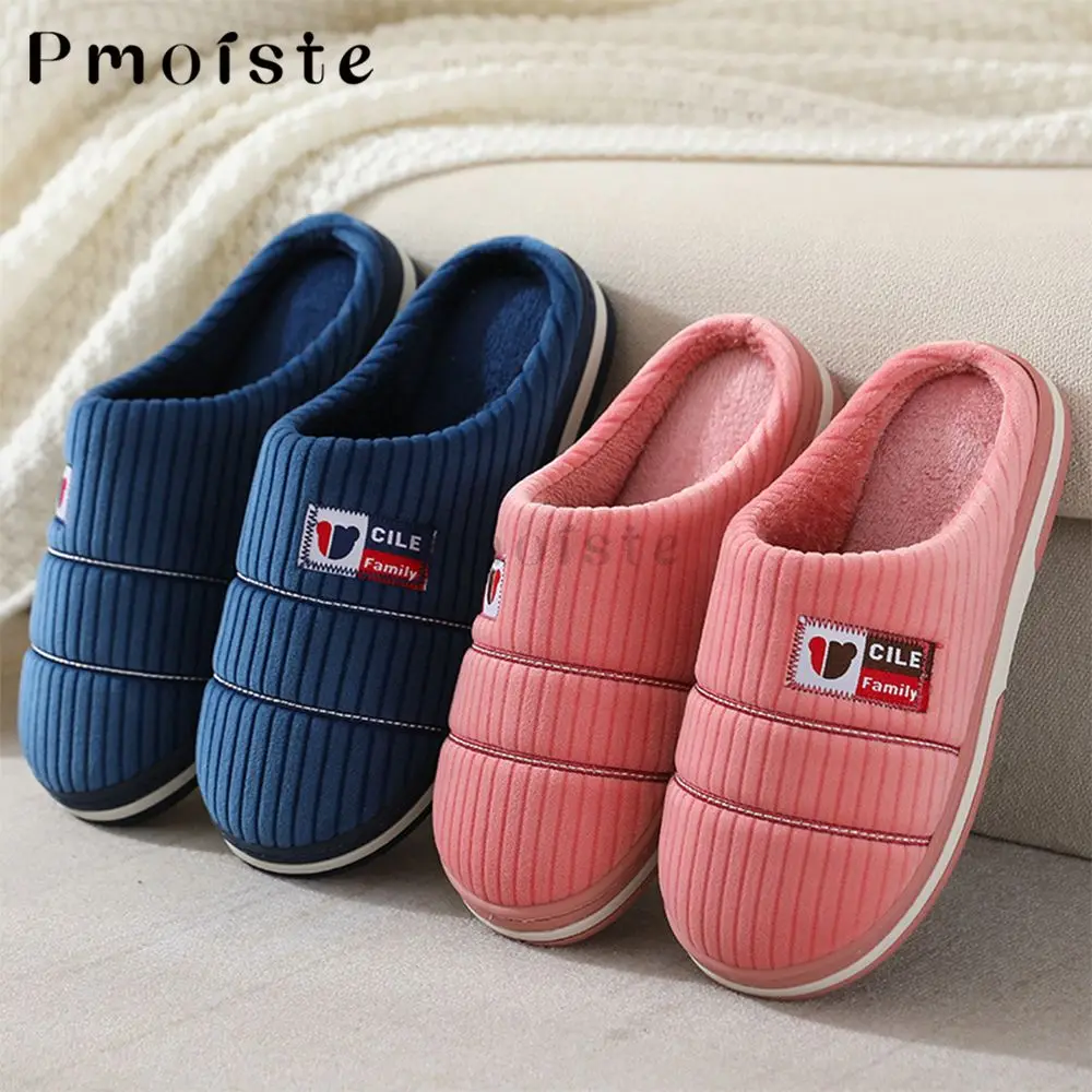 Man Home Slippers Classic Stripe Men's Indoor Slippers Warm Plush  Winter Male Slippers Soft Unisex House Platform Slippers