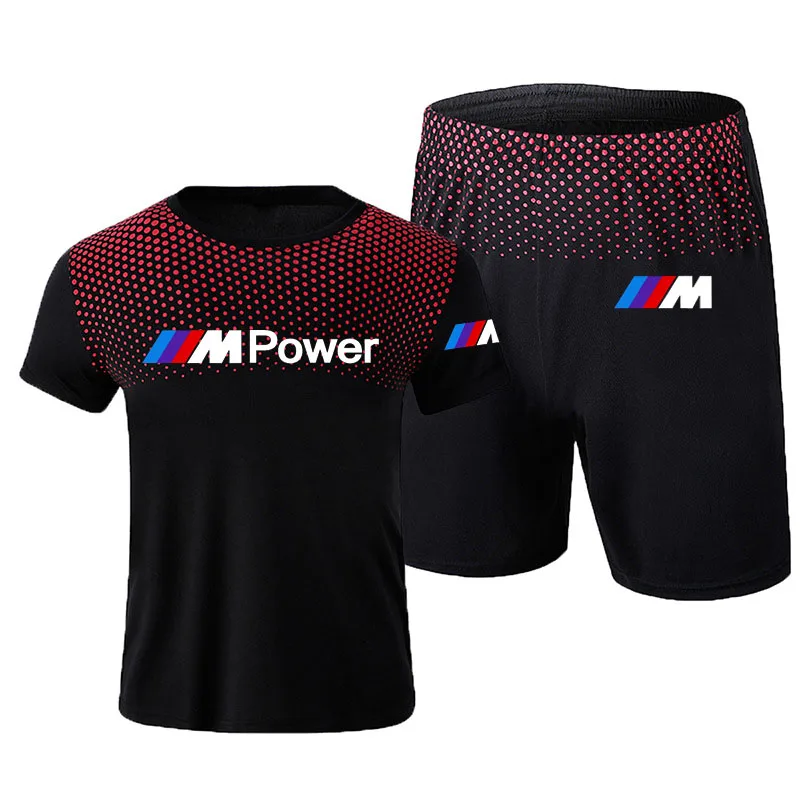 

Summer Fashion casual Bmw car logo Printing hip hop Men's T-shirt set Cotton high quality Men's T-shirt +shorts two-piece suit