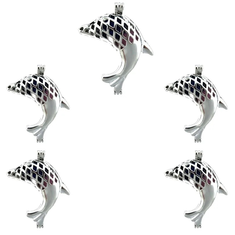 

10Pcs Fashion Charm Dolphin Beads Cage Locket Aromatherapy Diffuser Pendant Necklace Bracelet Customied Jewelry DIY Making Bulk