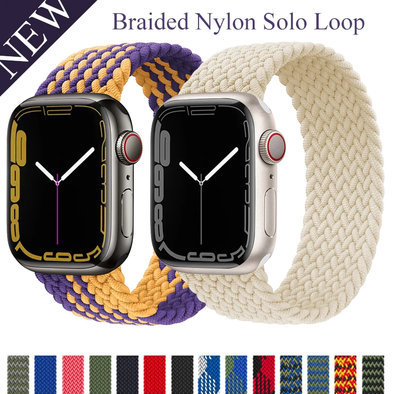 

Ремешок Плетеный Соло для Apple watch band 41 мм 45 мм 44 мм 40 мм 38 мм 42 мм, нейлоновый эластичный браслет для iWatch series 7 3 4 5 SE 6