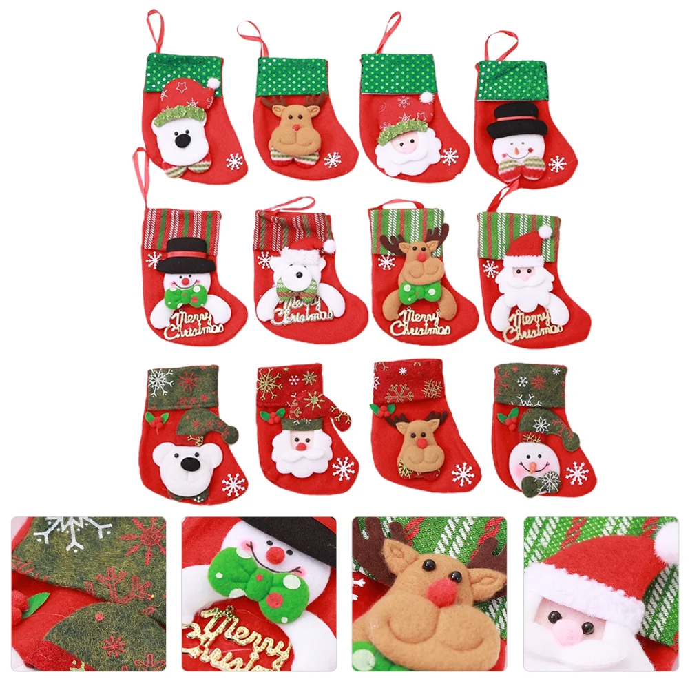 

12 Pcs Stockings Christmas Gift Bag Elder Decor Hanging Ornament Non-woven Fabric Pouch Goods Packaging bags