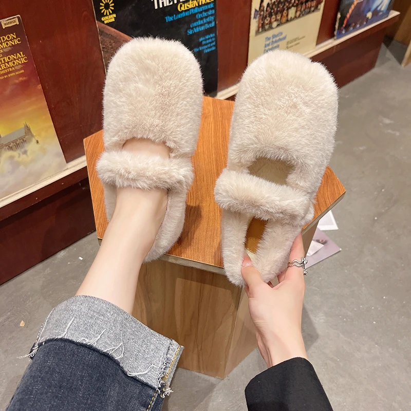 

Shallow Mouth White Sneakers Casual Woman Shoe Loafers Fur Round Toe Slip-on New Retro Winter Flock Mary Janes Rubber Leisure So