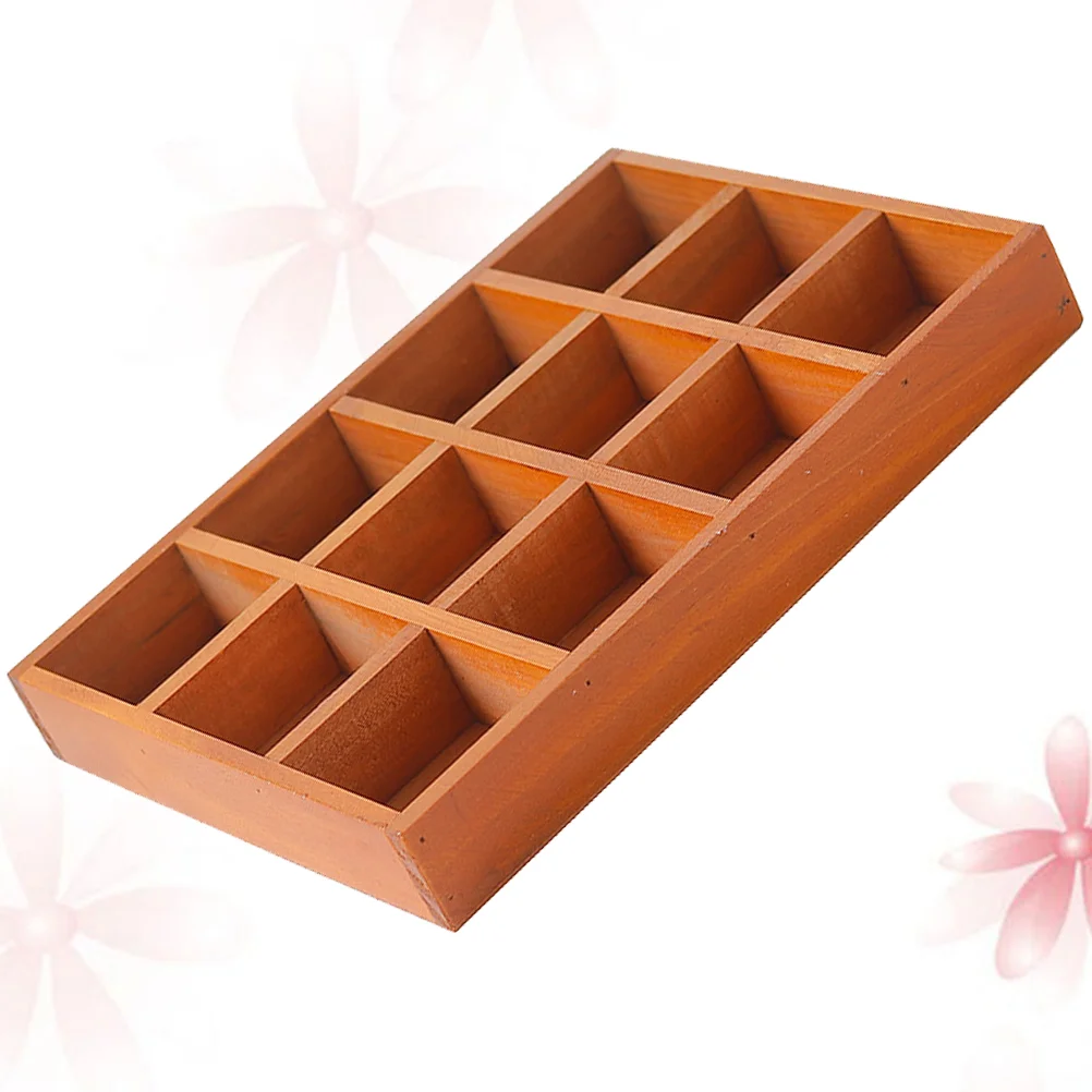 

12 Grids Multi-functional Wooden Storage Box Jewelry Sundries Storage Holder Desktop Organizer Container