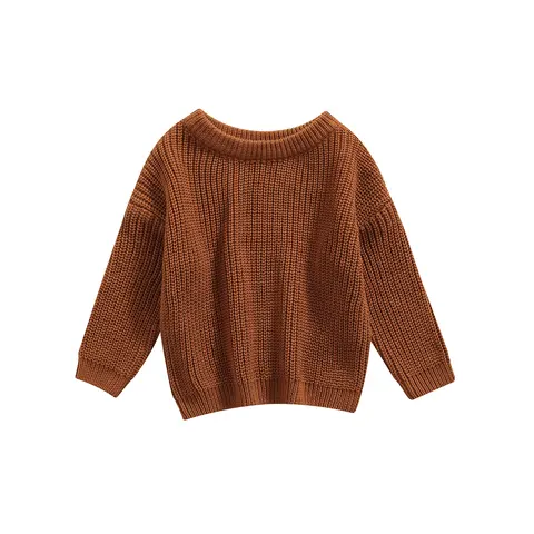 Вязаный свитер для новорожденных девочек и мальчиков, Осень-зима, повседневный однотонный трикотажный пуловер с длинным рукавом и круглым вырезом для 0-3 месяцев