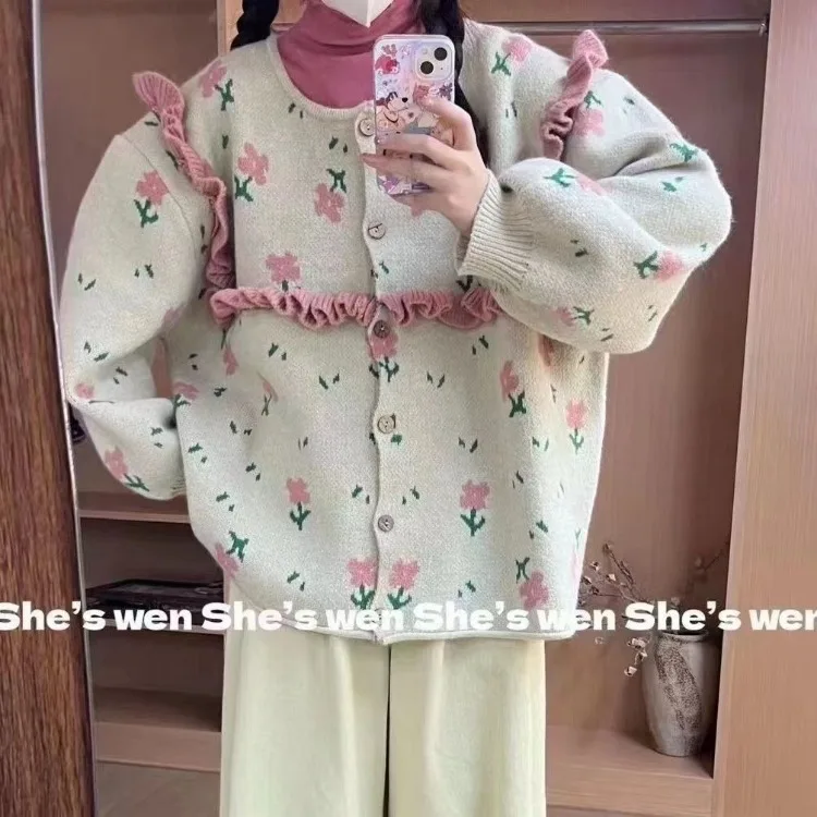 Korejepo весна-осень 2024 новый милый флокированный цветочный дизайн свободный