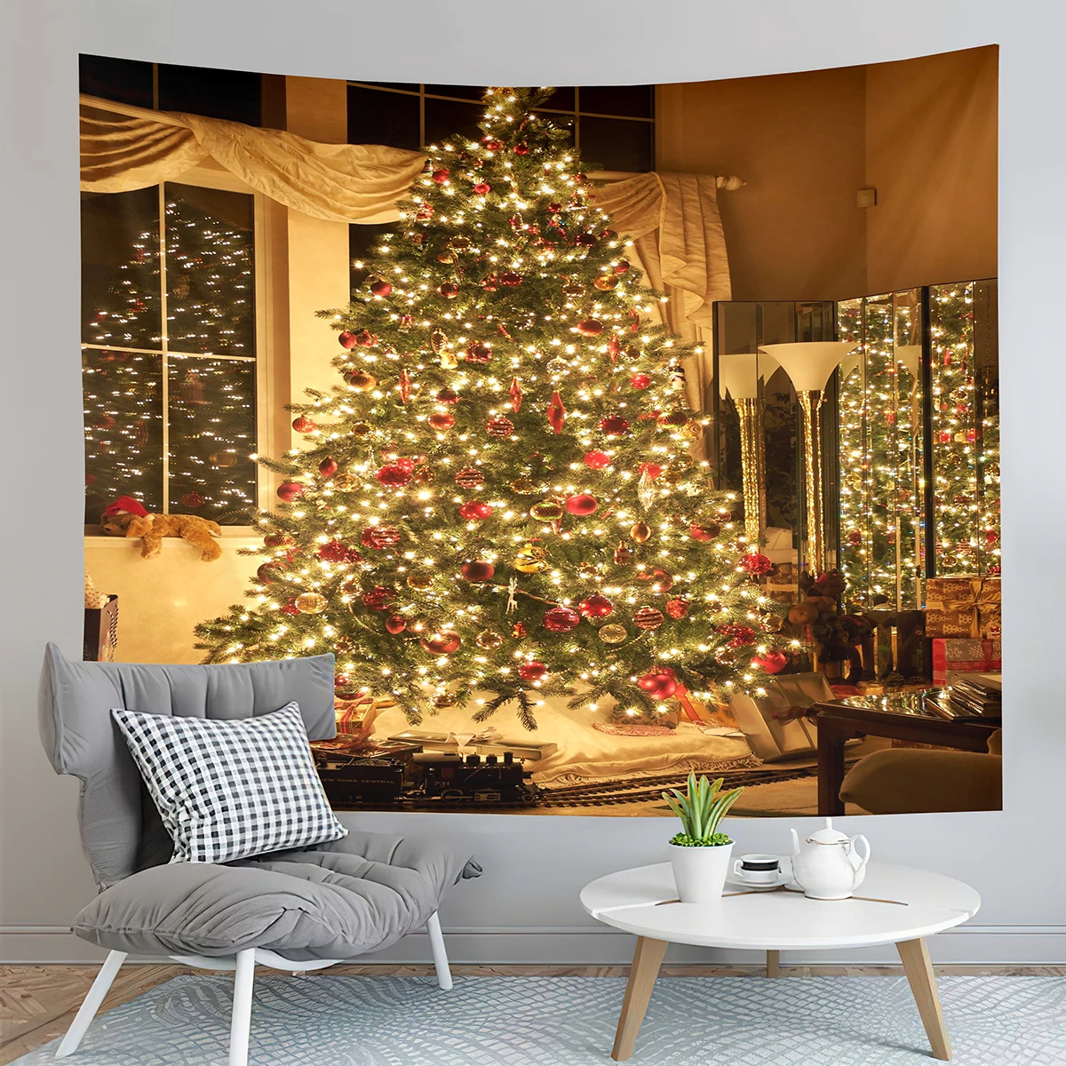 

Christmas Tree Tapestry with Lights,Holiday Party Tapestry Wall Hanging Tapestries Gifts for Xmas Decor,Birthday and Room Decor