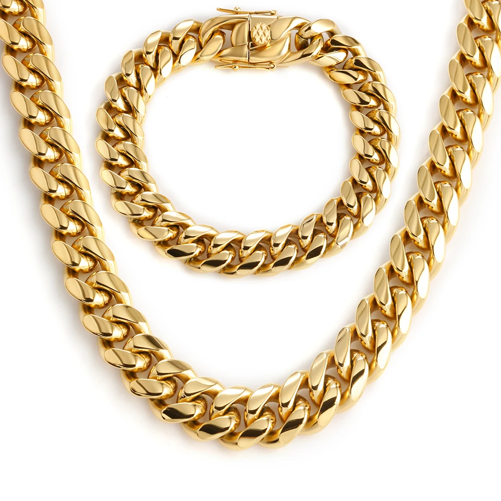 

Golden Curb Cuban Link Chain Necklace For Men Women Hip Hop Stainless Steel Gold/Silver Bracelet Fashion Jewelry Accessories