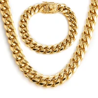 golden curb cuban link chain necklace for men women hip hop stainless steel goldsilver bracelet fashion jewelry accessories