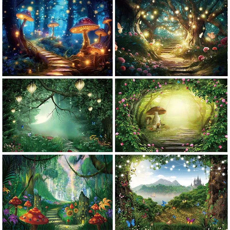 

Fairytale Enchanted Forest Backdrop Spring Wonderland Forest Photography Background Kids Birthday Party Decorations Photo Banner