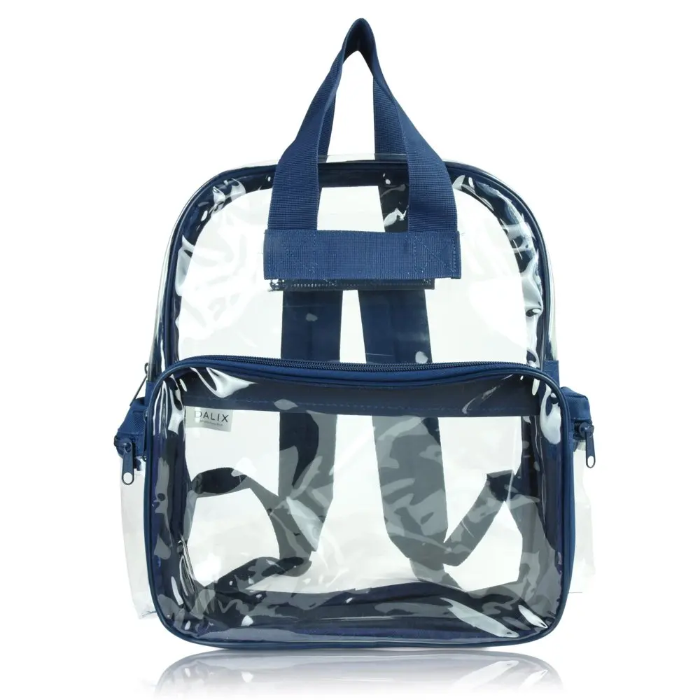 Small Clear Backpack Transparent PVC Security Security School Bag in Navy Blue