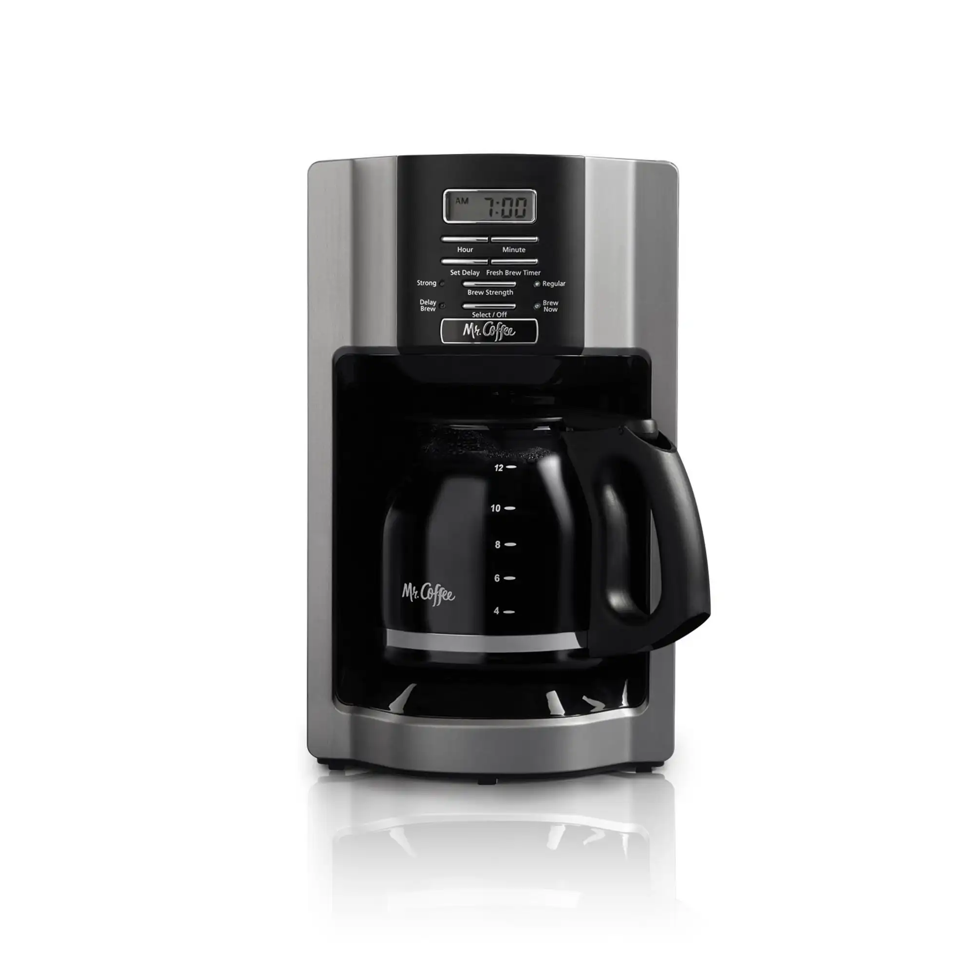 

Mr. Coffee 12-Cup Programmable Coffeemaker, Rapid Brew, Brushed Metallic