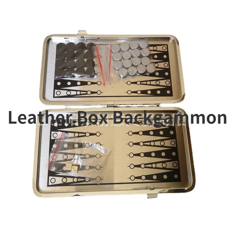 Foreign Trade Hot Sale High-end Black Leather Box Aluminum Chess Backgammon Box Set