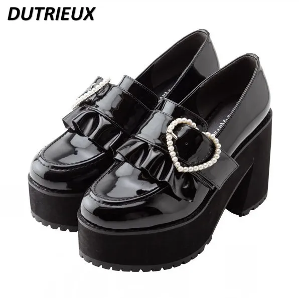 Непромокаемая обувь на платформе в японском стиле для девочек туфли-лодочки