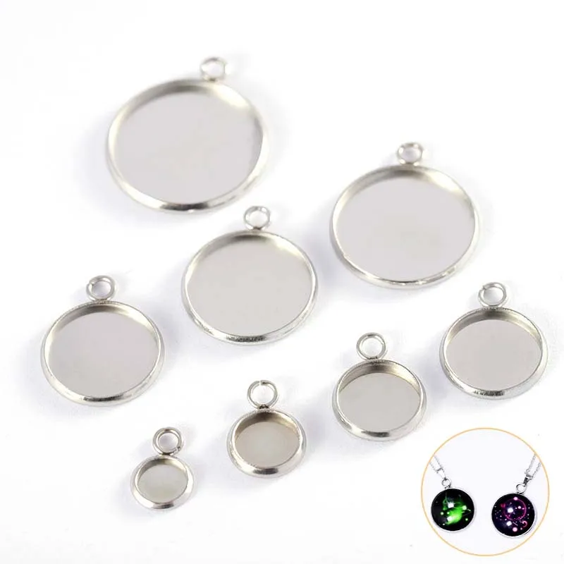 

20Pcs 6/8/10/12/14/16/18mm Single Loop Round Pendant Base Cabochon Tray for Bezel Blank Cameo Setting Necklace Jewelry Making