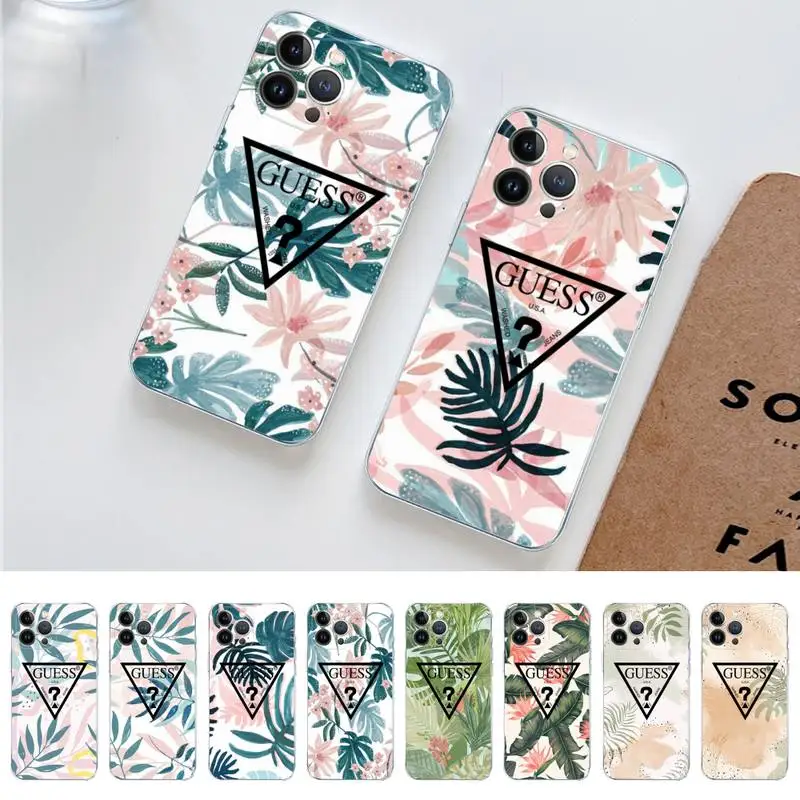

Palm Tree Leaves Plant Flower Brand GUESS Phone Case for iPhone 11 12 13 mini pro XS MAX 8 7 6 6S Plus X 5S SE 2020 XR case