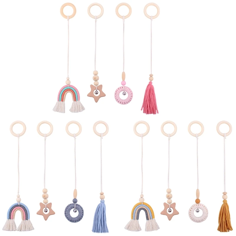 

Q9QB Wooden Hanging Toys Baby Gym Activity Pendant Toy Infant Sensory Toys 4pcs Set
