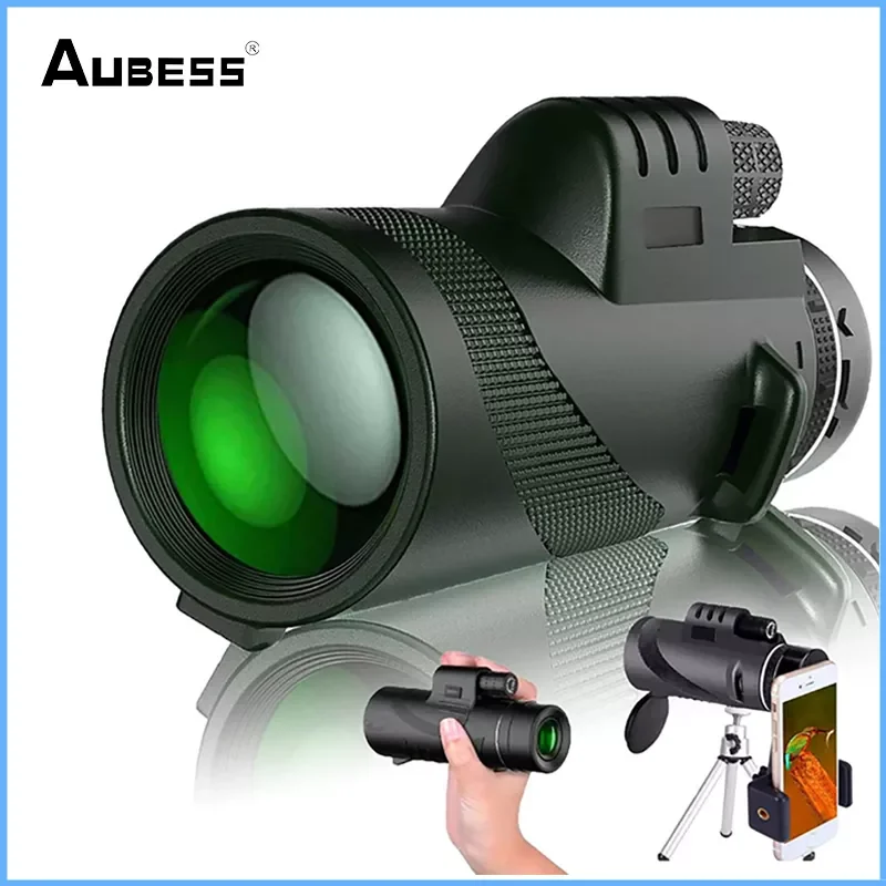 

80X100 Hd Monoculaire Telescoop Telefoon Camera Zoom Starscope Statief Telescoop Telefoon Clip Voor Outdoor Camping Hunting