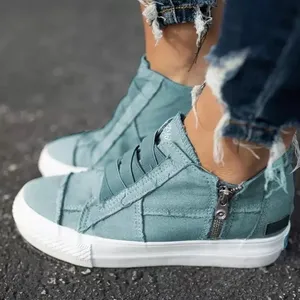 Large Size Ladies Platform Shoes Casual Paychwork Sneaker Woman Breathable Canvas Flats Fashion Increase Sewing Women Shoes New