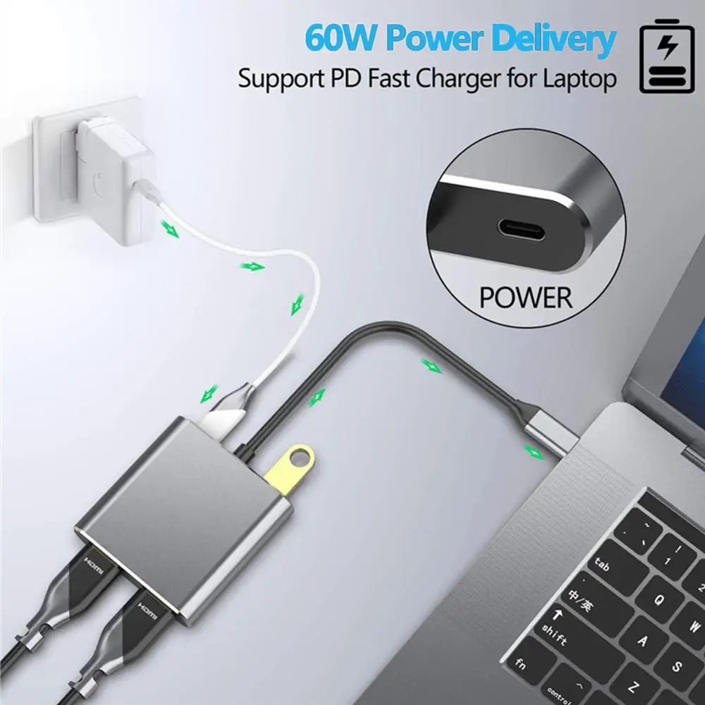 Переходник с USB C на Dual HDMI 4K @ 30hz Type (с Thunderbolt 3 USB3.0) 2 для MacBook Pro Air XPS Thinkpad | Электроника