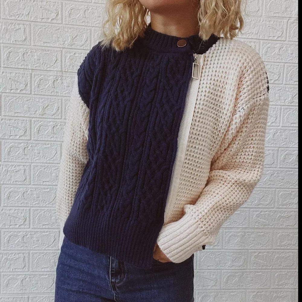 

Весна Осень 2023 модные повседневные женские свитера на молнии в стиле пэчворк пуловеры корейская мода Harujuku трикотажная одежда
