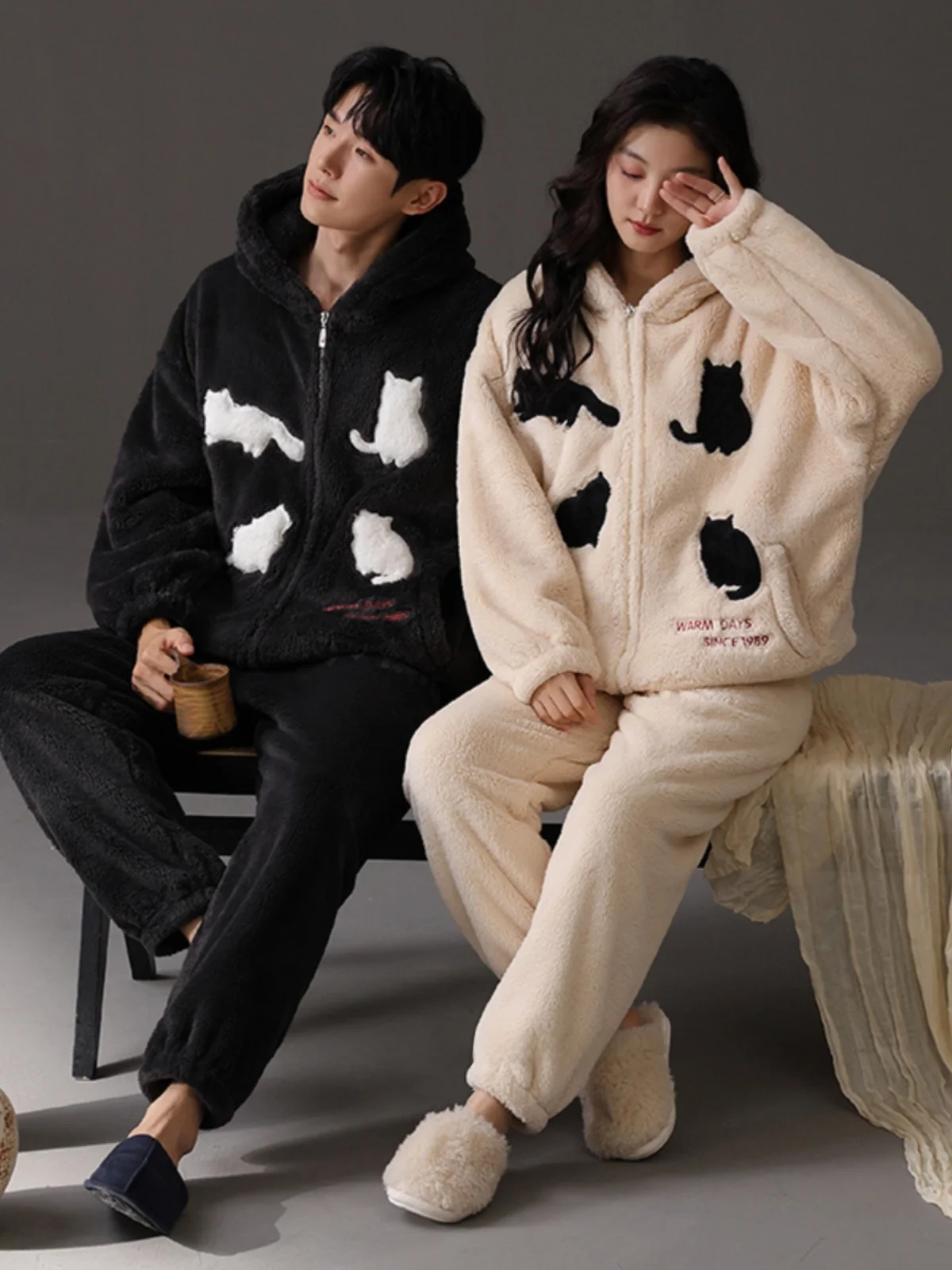 Пижамы для пар осенне-зимние женские коралловые флисовые утолщенные подкладки