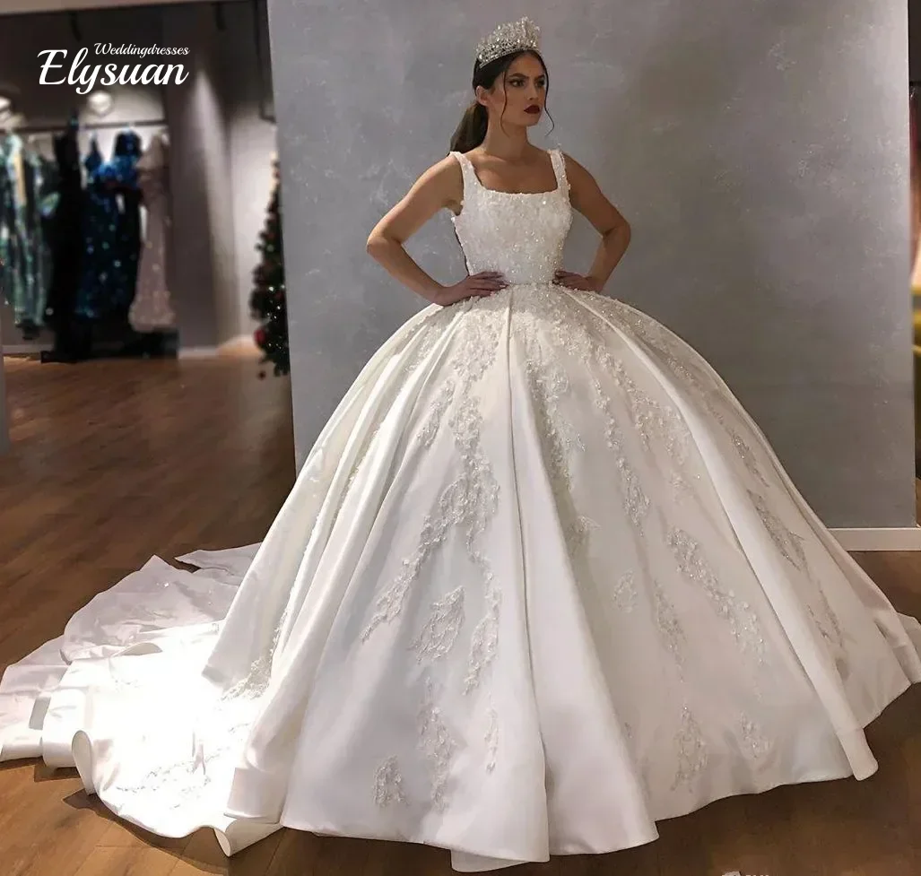 Фото Изысканные свадебные платья с квадратным вырезом, расшитые пайетками и жемчугом, кружевные бальные платья, свадебные наряды (Robe De Mariee, Vestidos De Noiva) №1