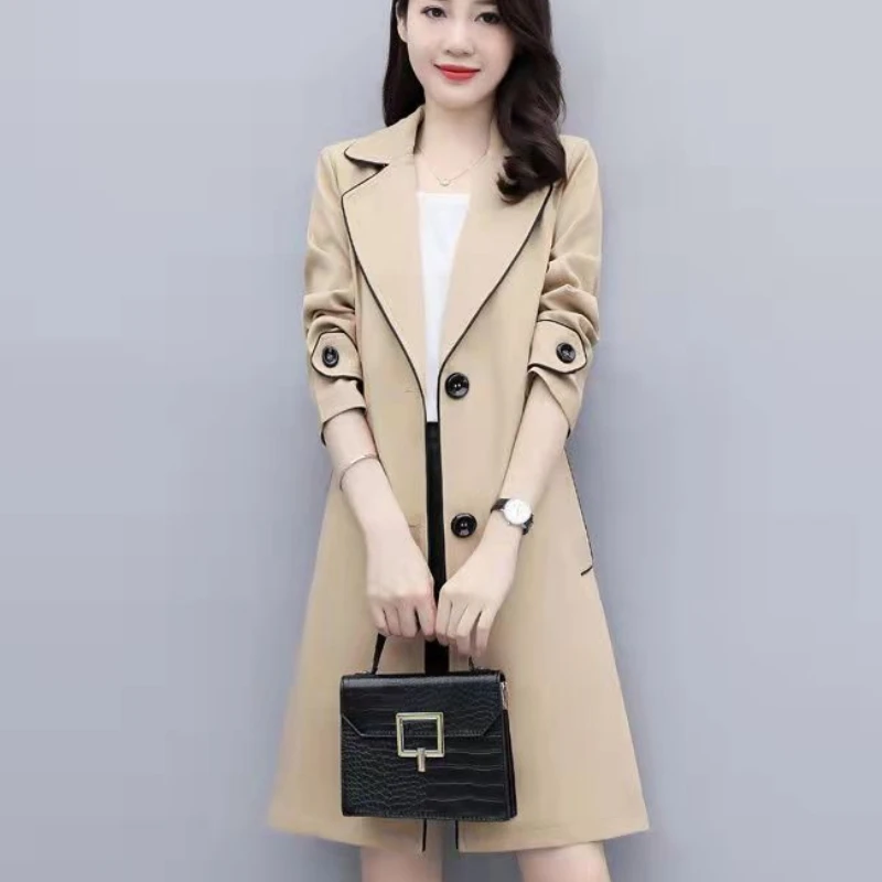 2023 Spring and Autumn Medium and Long Windbreaker Female New High-end Temperament Women's Coat Popular British Style Jacket