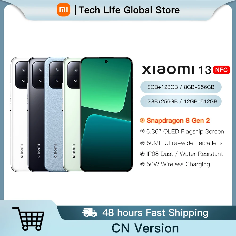 

Оригинальный Смартфон Xiaomi 13 Snapdragon 8 Gen 2 Восьмиядерный IP68 водонепроницаемый экран 6,36 дюйма OLED 67 Вт HyperCharger 54MP Leica камера
