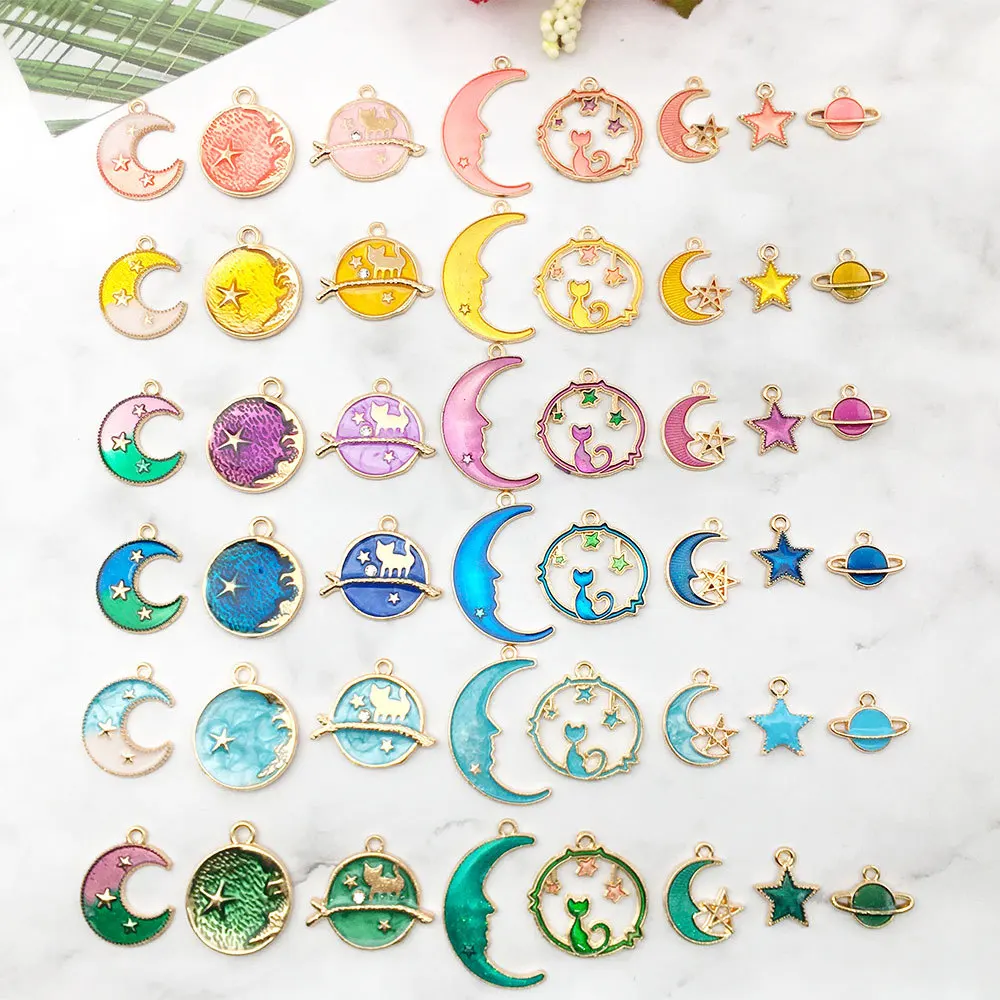 

Mix Moon Star Earring Charm Drop Oil Pendant For Jewelry Making Handmade Bracelet Necklace Finding DIY Enamel Crafts Wholesale