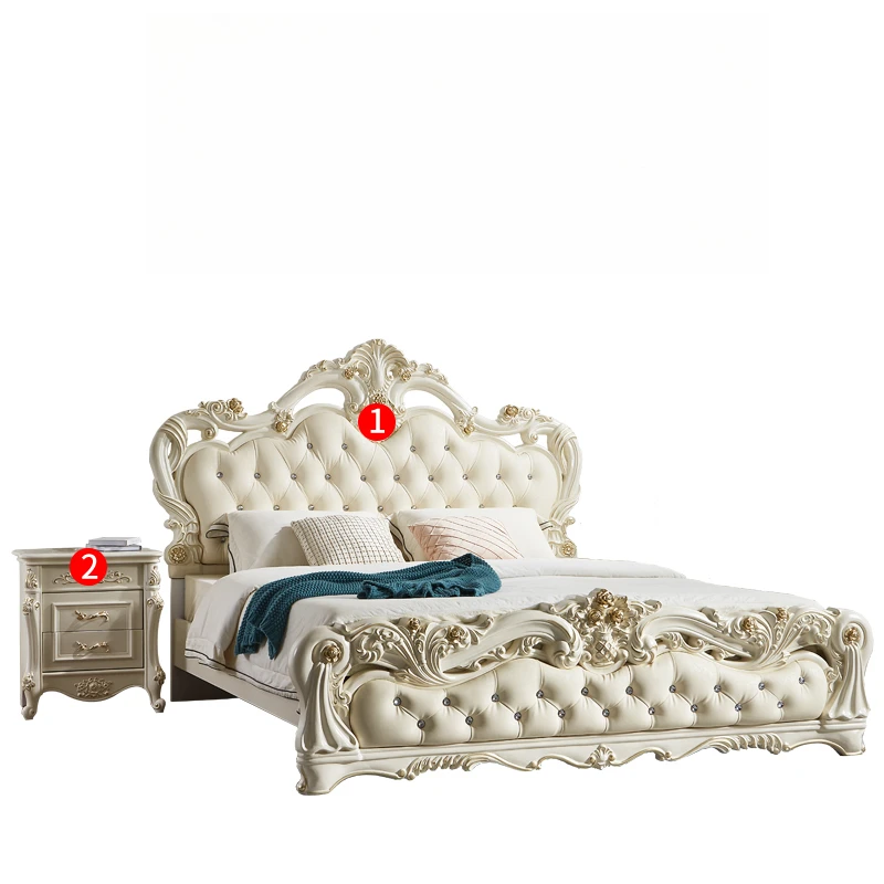 Дворцовая двуспальная эстетичная кровать из массива дерева кожаная европейская