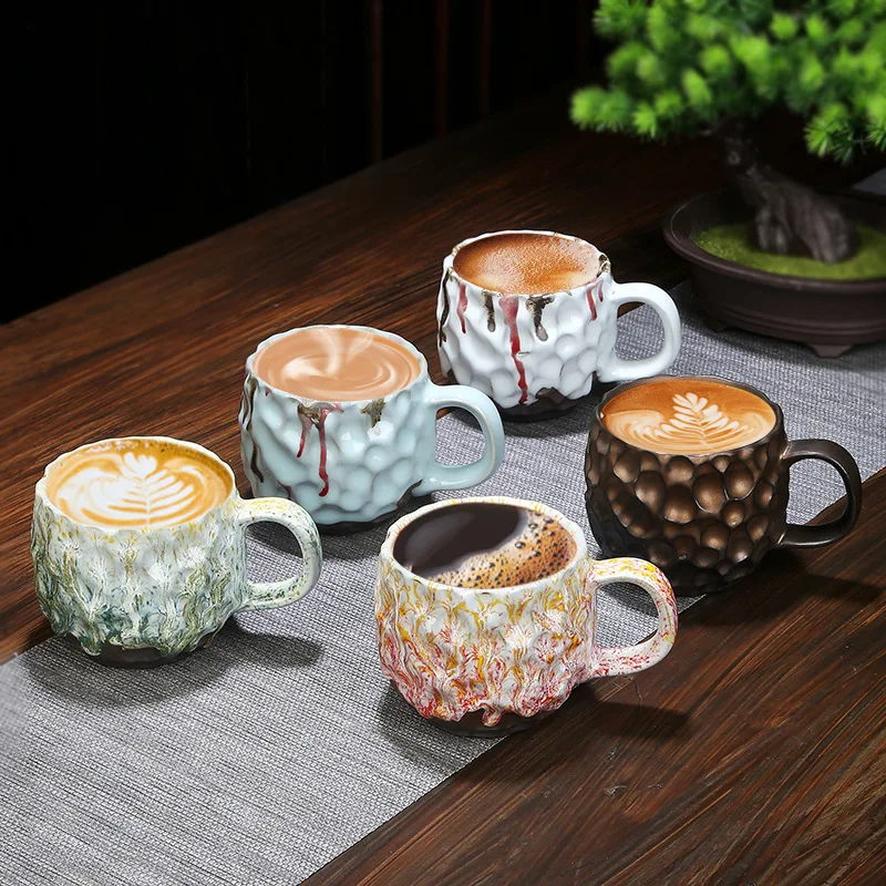

260ml Hammer Patterned Ceramic Coffee Cup Handle Vintage Kiln Baked Mug Creative Tea Cups Gift Breakfast Milk Underglaze Colour