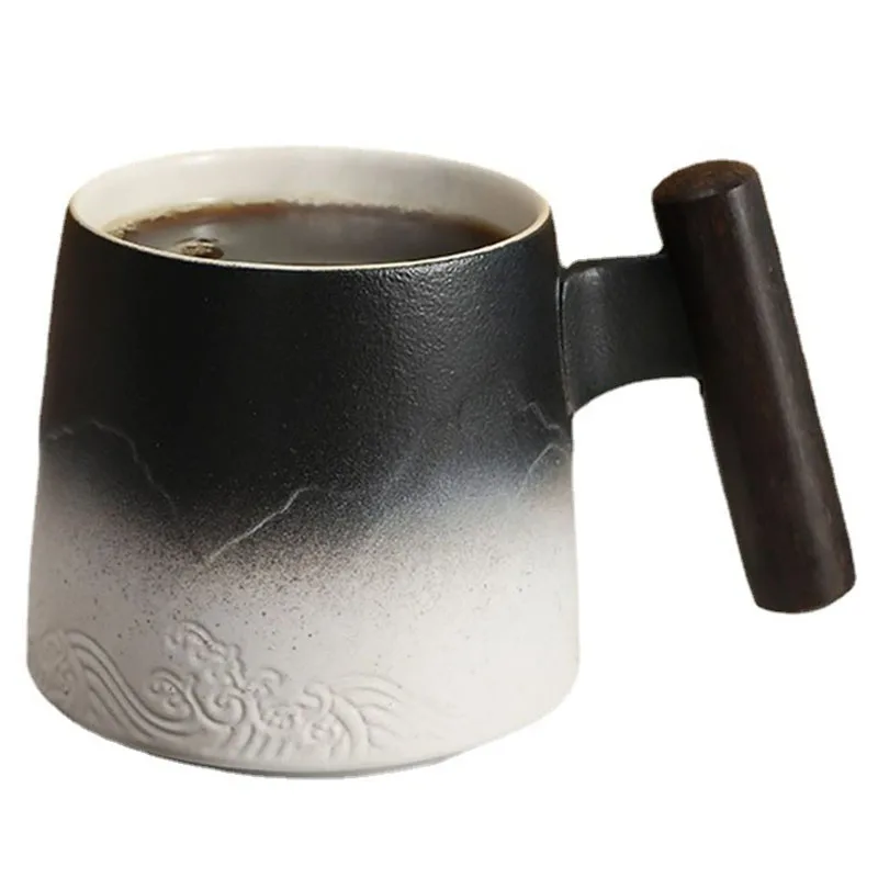

Wooden Handle Mug Ccreative Cup Drink Cups with Lids Double Layer Bubble Tea Cup Porcelain Coffee Mugs Milk Cups Tea Cup Set